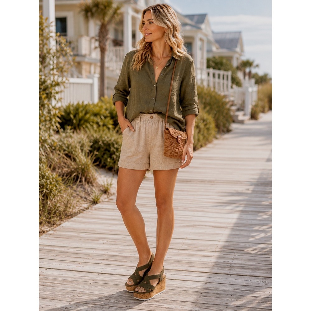 Sanctuary Vienna Olive Platform Sandals Cork Wedge Crisscross Womens 7.5M NWT